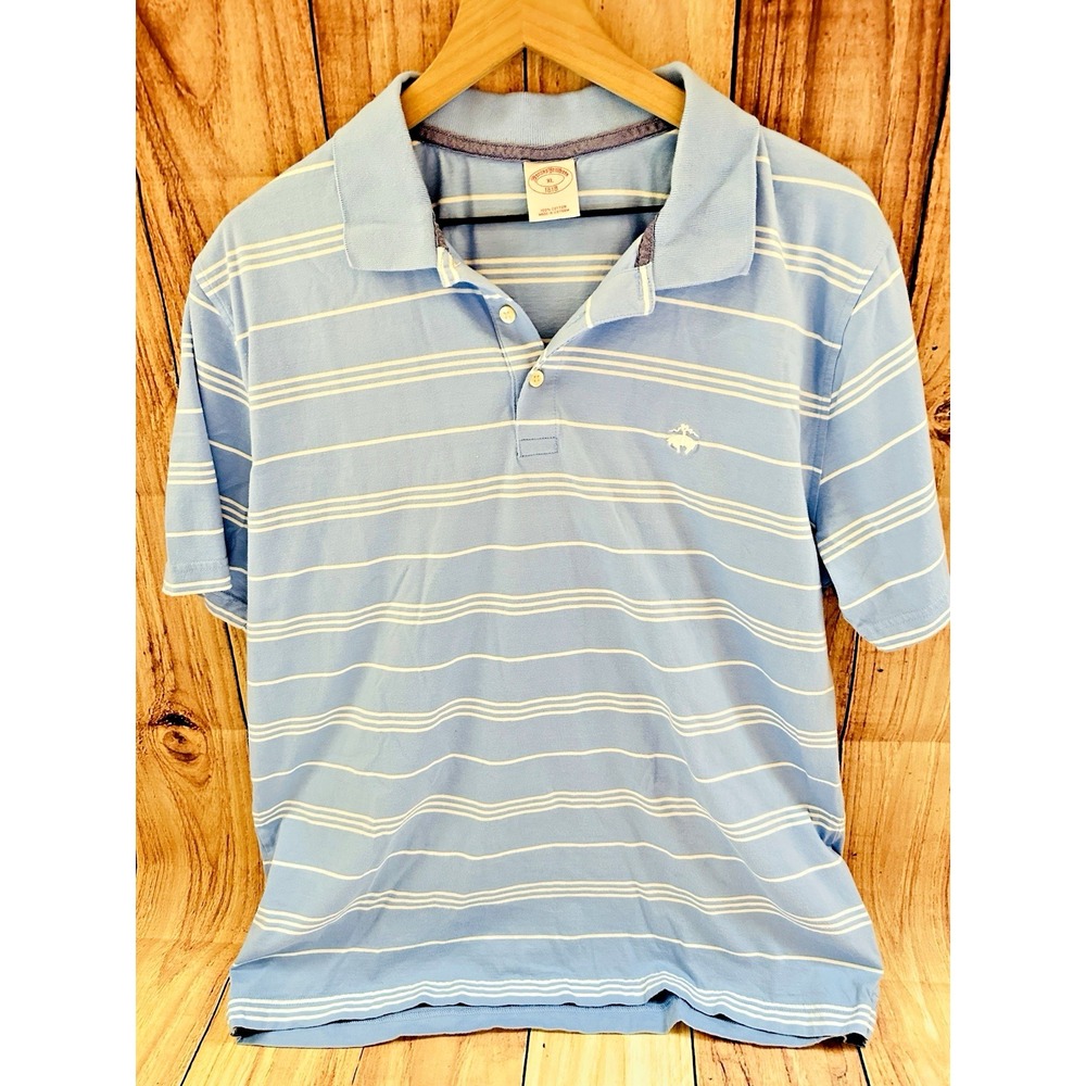 BROOKS BROTHERS Mens Polo Shirt Short Sleeve‎ BLUE WHITE Striped XL